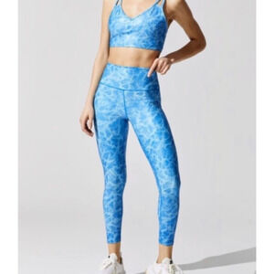 CARBON38 Blue Marble Activewear Set | Sports Bra + High Waist Leggings | XS